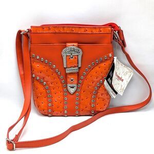 NWT Silverake Orange Faux Ostrich Leather Bling Crossbody Purse